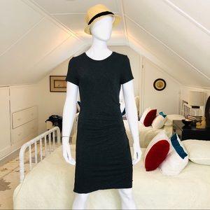 Gray soft T-shirt knit cinched waist midi dress